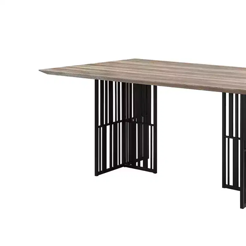 Acme Furniture 72" Zudora Dining Table Antique Oak Sandy Black Finish: 6 Seater, Double Pedestal Base, Metal Frame