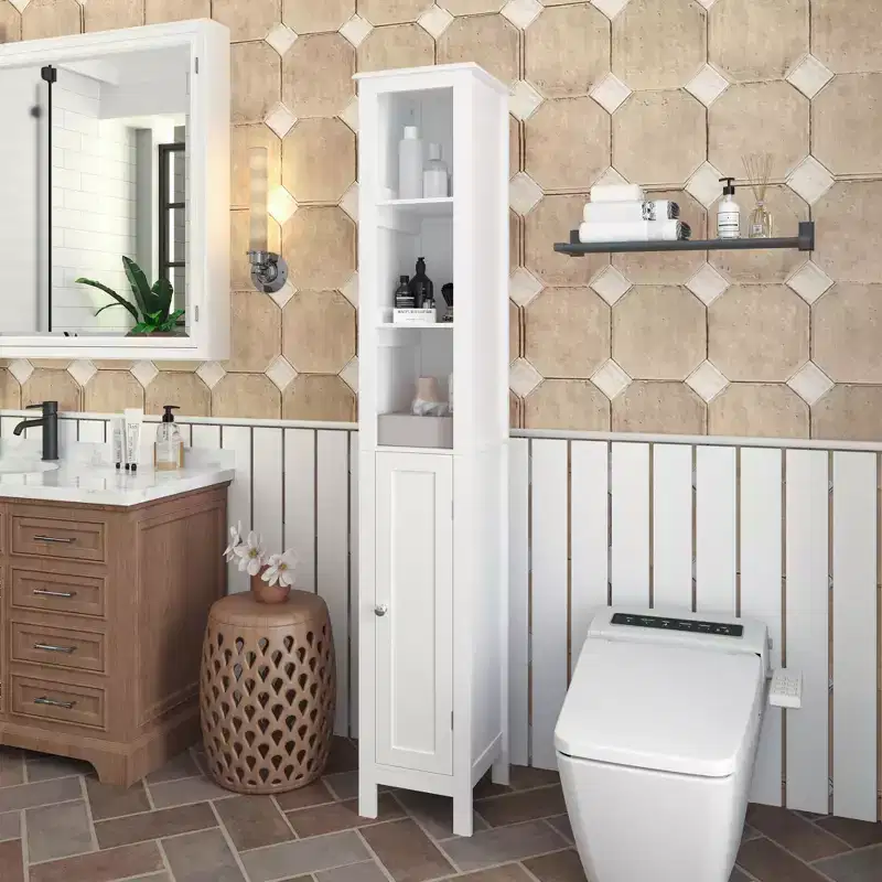 66.92 in Slim Tall Bathroom Cabinet with Adjustable Shelves and 1 Door