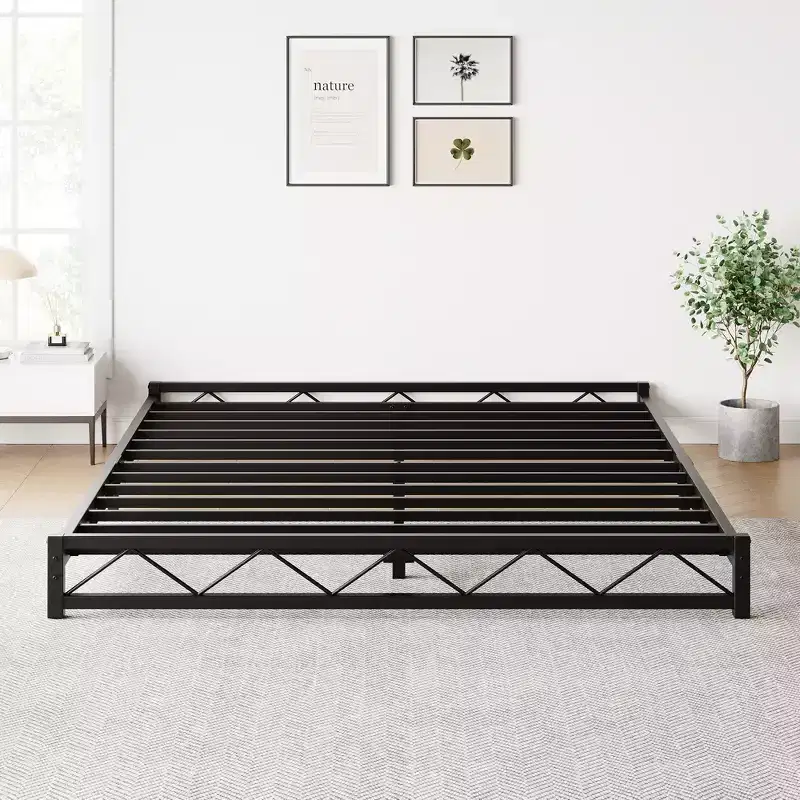Metal Platform Bed Frame with Wavy Pattern, Mattress Foundation, Easy Assembly, No Box Spring Needed, 6IN Height