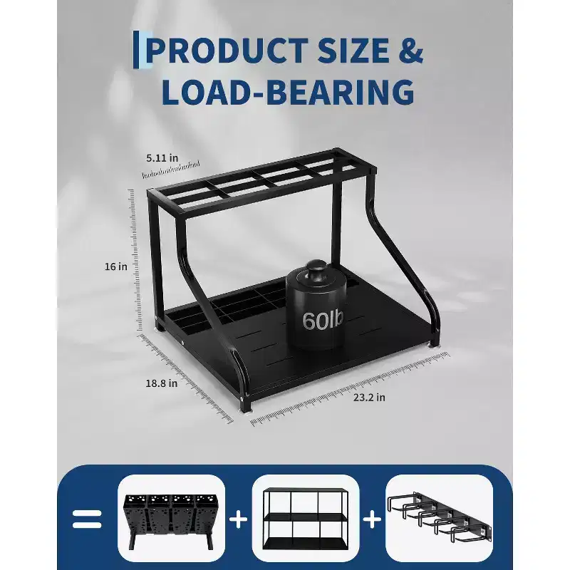 Storage Rack, Freestanding Floor Stand Holder Holds 4 Pairs of Skis, Poles, Boots, Helmet & Organizer for Garage, Basement, Home, 23x19x16 In
