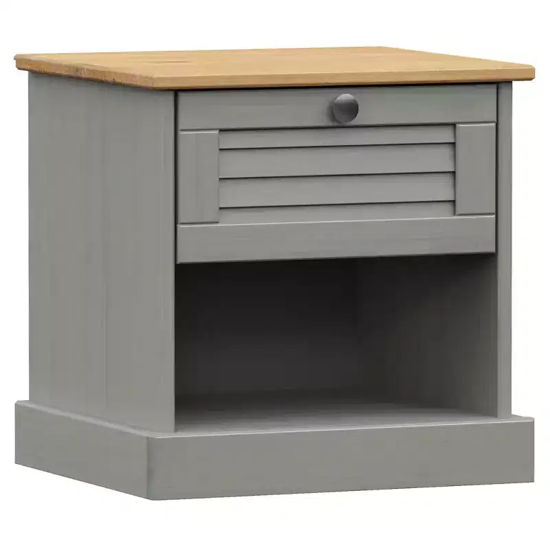 Bedside Cabinet Grey Solid pine wood, engineered wood, metal