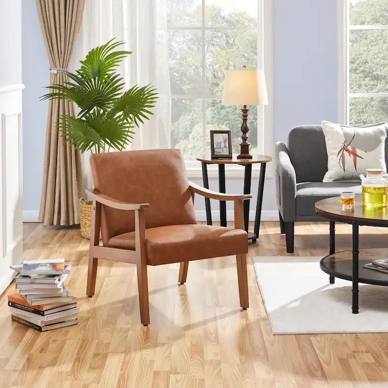 Yaheetech Upholstered Accent Chair Boucle Armchair with Solid Wood Legs - 24.5 L  28 W  29 H