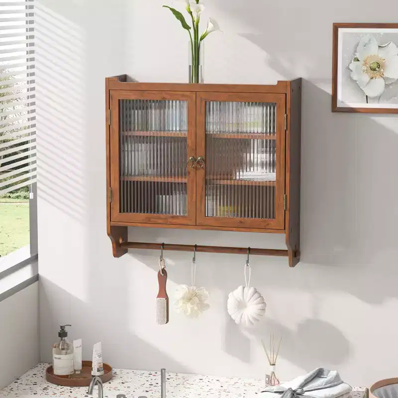 Okak Wall Cabinet, Storage Cabinet with 2 Glass Doors and 3 Shelves, Accent Cabinets for Kitchen, Dining Room
