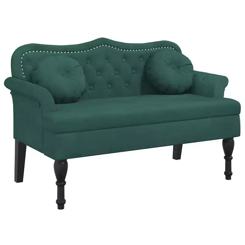 Upholstered Bench with Cushions, Dark Green Velvet, 47.4