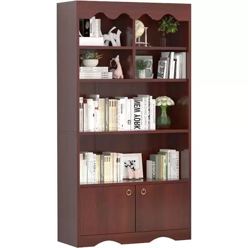 5 Tier Wooden Floor Standing Bookcase, Display Storage Cabinet, Home Office, Study Room, Kitchen