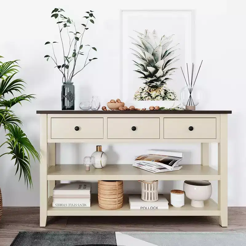 Whisen Modern Design Console Table with 3 Drawers and 2 Open Shelves