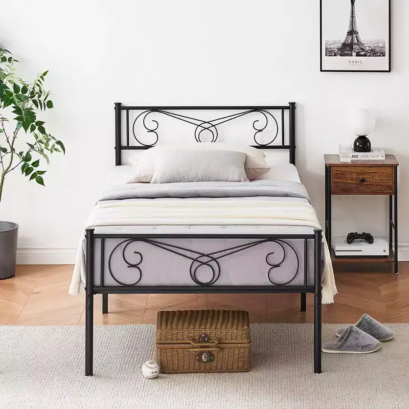 Whizmax Bed Frame Platform with Headboard and Footboard Metal Bed Mattress Foundation with Storage, No Box Spring Needed, Black