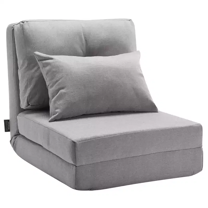 VEVOR Convertible Flip Chair, 5-Position Adjustable Floor Lazy Sofa, Folding Upholstered Couch Bed with Adjustable Backrest Metal Frame, Gray