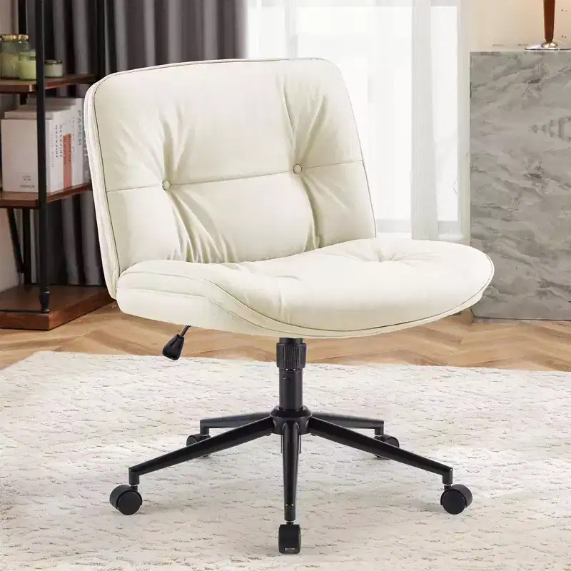 PU Leather Swivel Criss Cross Chair on Wheels, Adjustable Height Office Chair with Lumbar Support, Armless