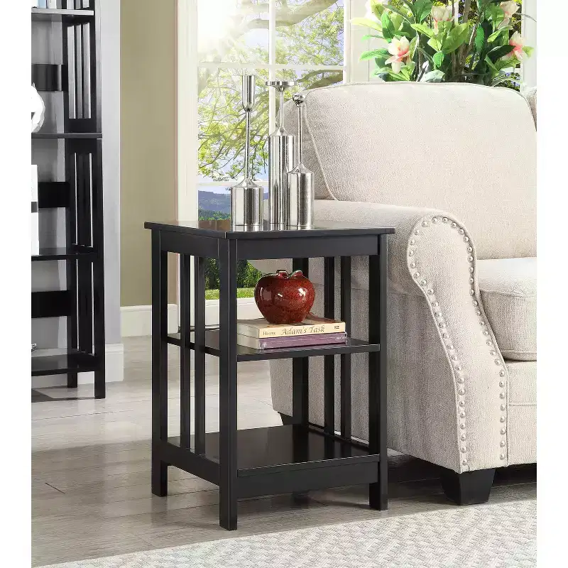 White Wood End Table with 2 Shelves – 23.75