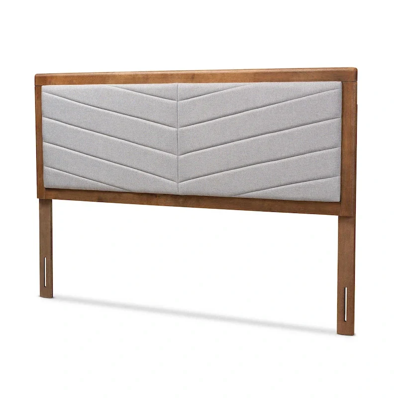 Upholstered Wood Headboard with Chevron Tufting - Light Grey