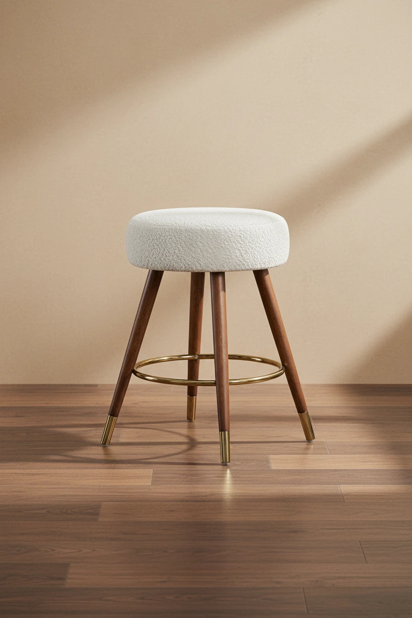 White 23.88 Upholstered Swivel Stool with Wood Frame