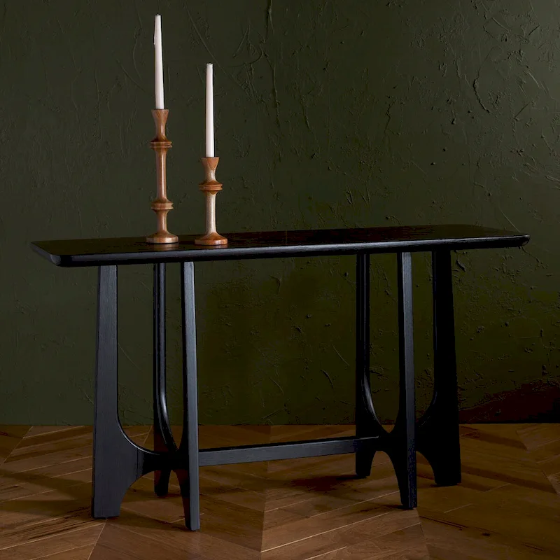 Solid Rubber Wood Console Table – Oak Veneer Finish, 54