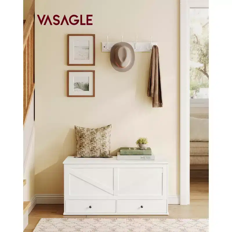 Storage Chest, Storage Bench with 2 Fabric Drawers, Farmhouse Style, 15.7 x 39.4 x 19.9 Inches