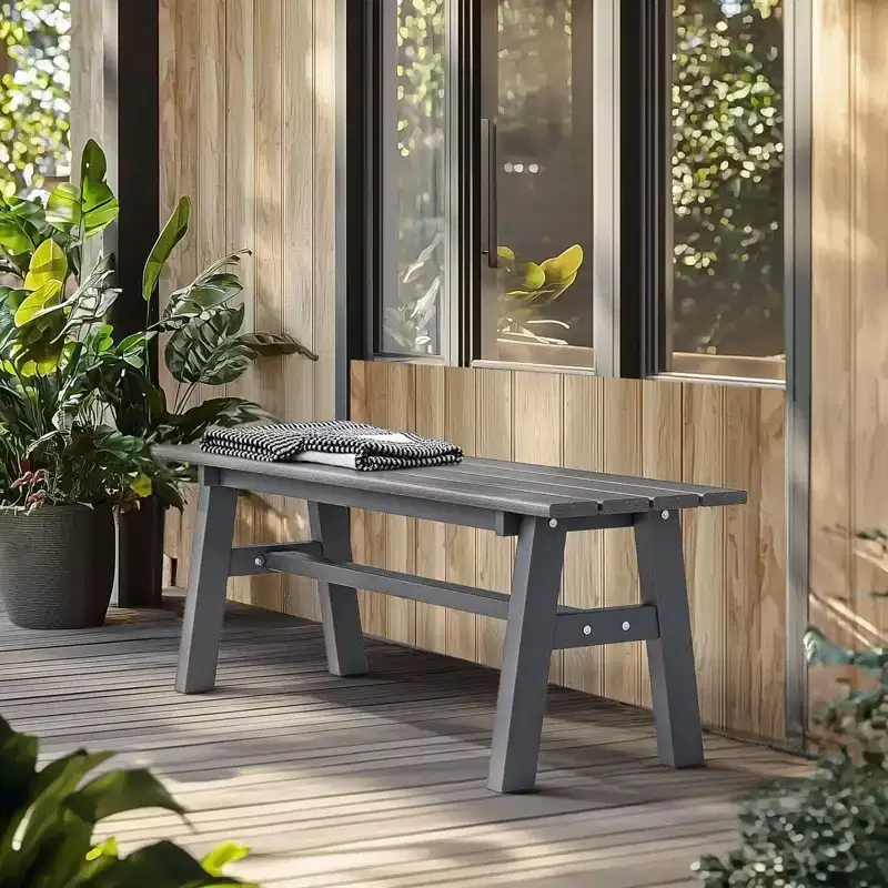 Karl Home | 47 In. HDPE Patio Bench with Metal Legs
