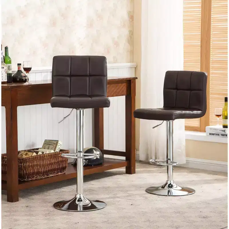 Roundhill Furniture Swivel Elegant PU Leather Modern Adjustable Hydraulic Barstools, Brown, Set of 2