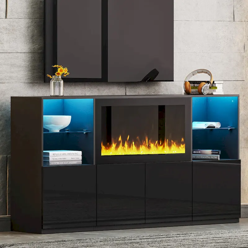 White/Black Modern TV Stand with 34.2
