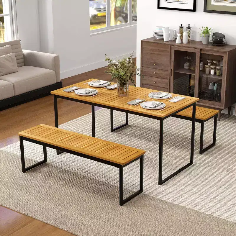 Costway 51 Wooden Outdoor Bench Patio Dining Bench with Acacia Wood Seat Natural