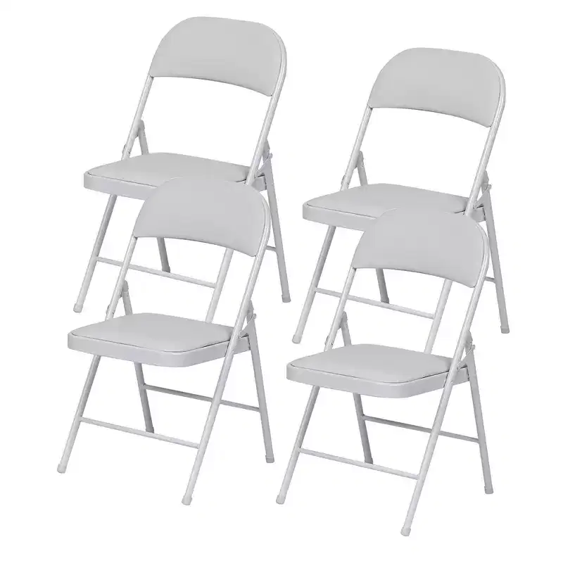 4-Pack Folding Chairs with Padded PU Leather Seat & Back, Metal Frame, 350 lb Capacity White
