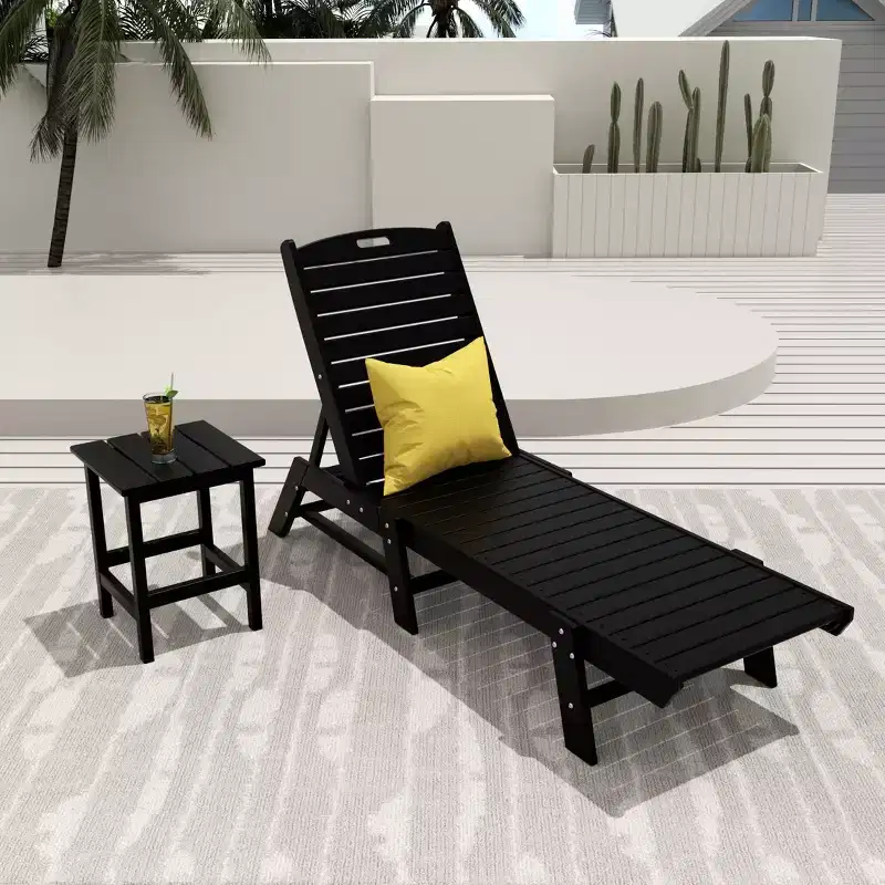WestinTrends 2 Pieces Poly Outdoor Patio Chaise Lounge Chair with Side Table Set