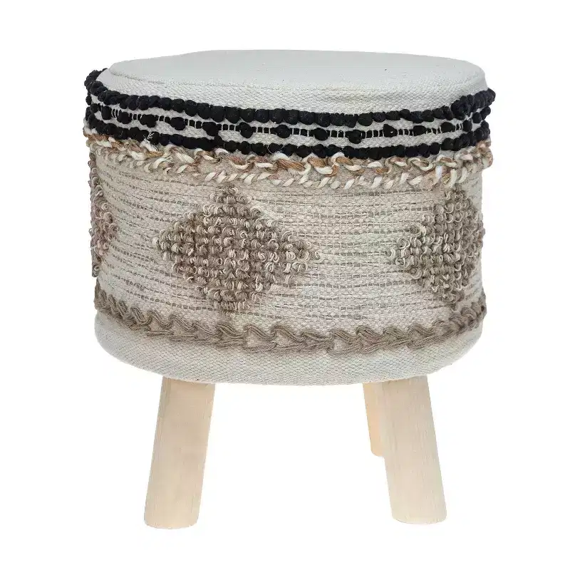 HomeRoots 16 Beige Jute And Brown Round Abstract Ottoman