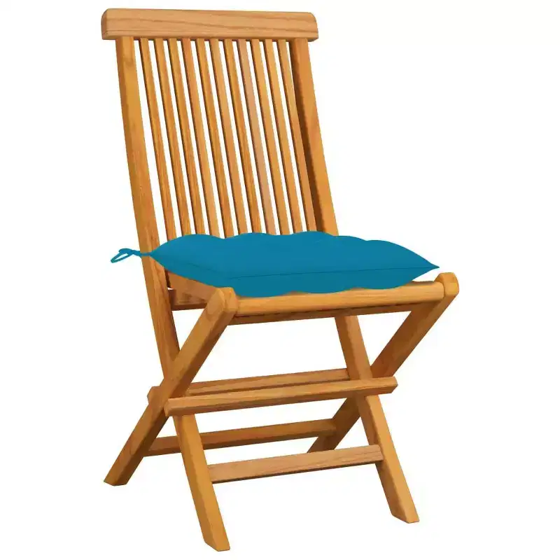vidaXL Light Blue Cushioned Patio Chairs, Set of 4, Outdoor Solid Teak Hard Wood Furniture, Weatherproof, Durable, Versatile, Foldable for Portability
