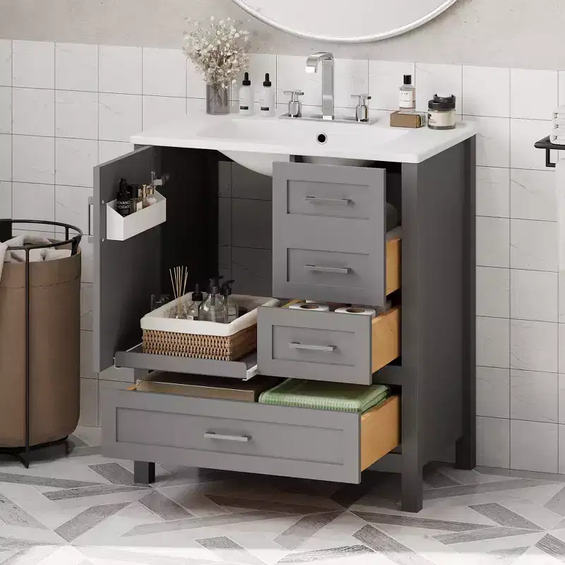Bathroom Vanity with Sink Combo Set,Wood Bathroom Sink Cabinet with Drawers and Doors,With Removable Tray, Hardwood FrameSuitable for bathroom