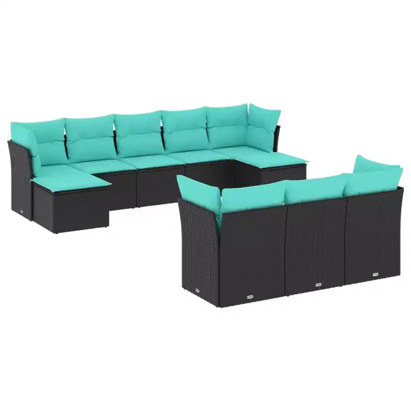 vidaXL Patio Sofa Set Black, Blue PE rattan, Powder-coated steel
