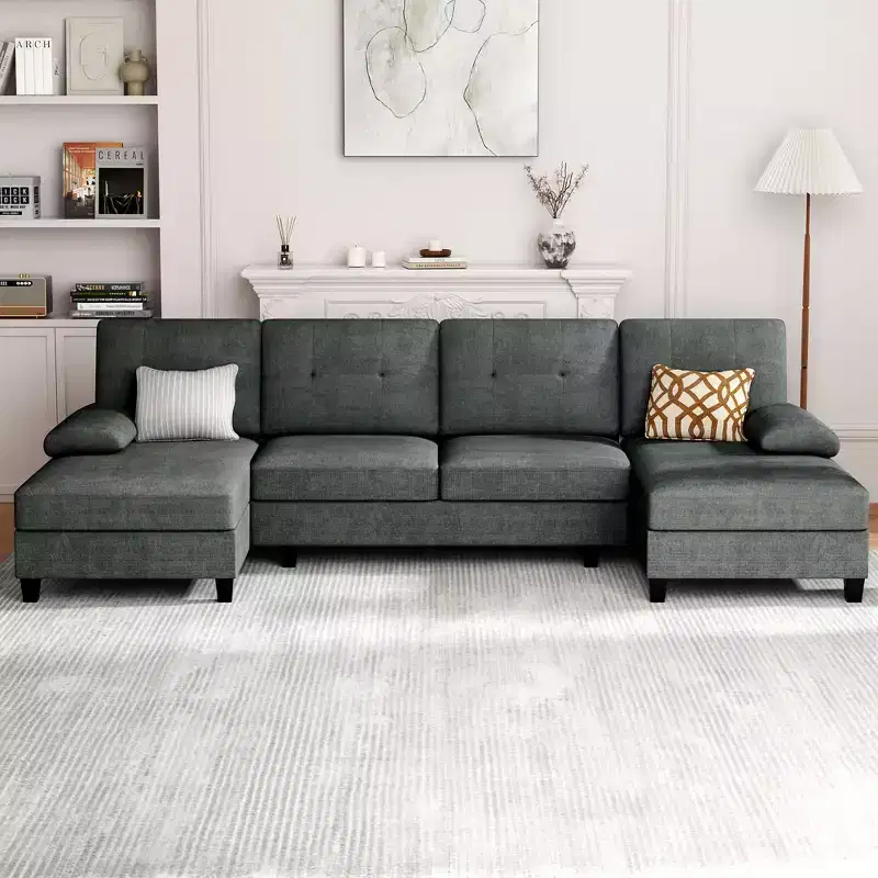 Celebalcony 106 Sectional Couches for Living Room, U-Shaped Couch 4-Seat Sofa with Double Chaise, Comfortable Fabric Sofa for Apartment