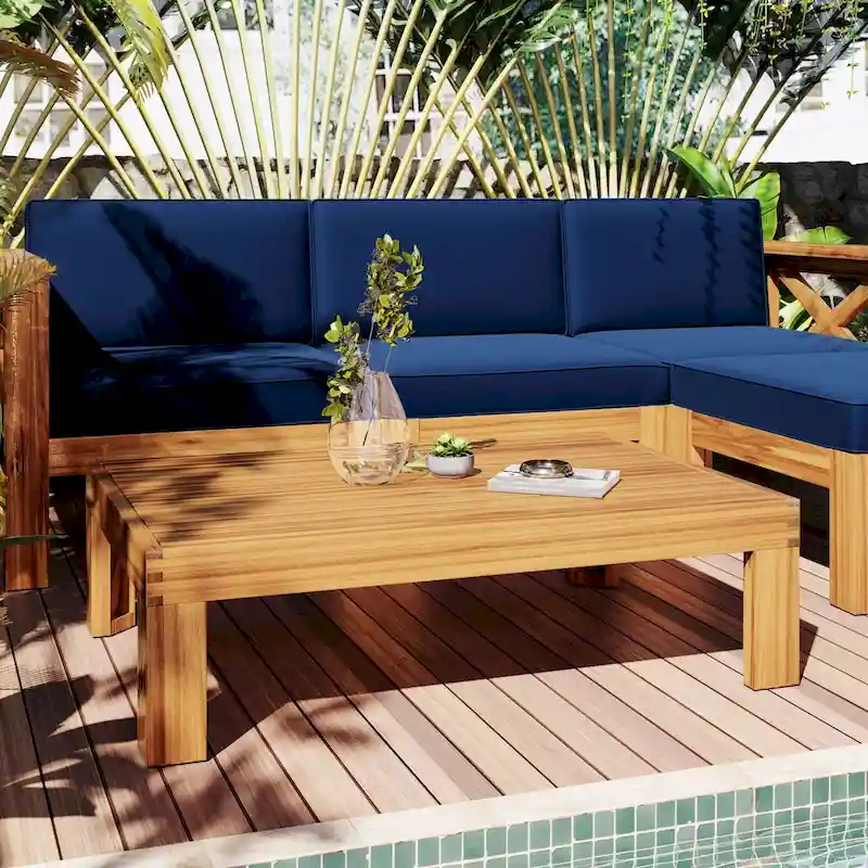 Outdoor Backyard Patio Wood 5-Piece Sectional Sofa Seating Group Set with Cushions