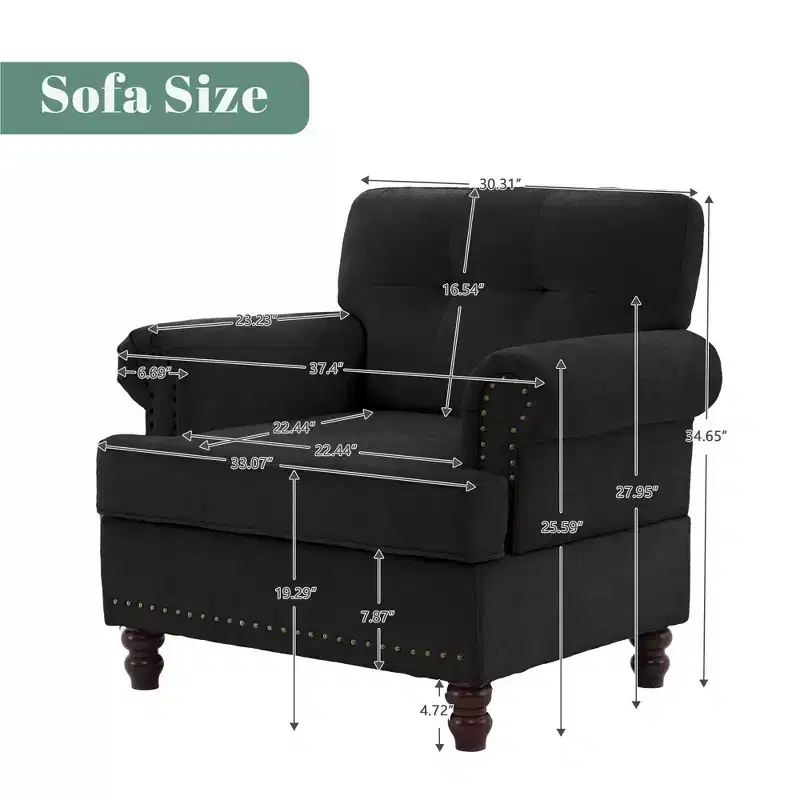 Chenille Upholstered Pull Point Accent Chair, Sofa Armrest Chair for Living Room, Bedroom, Office