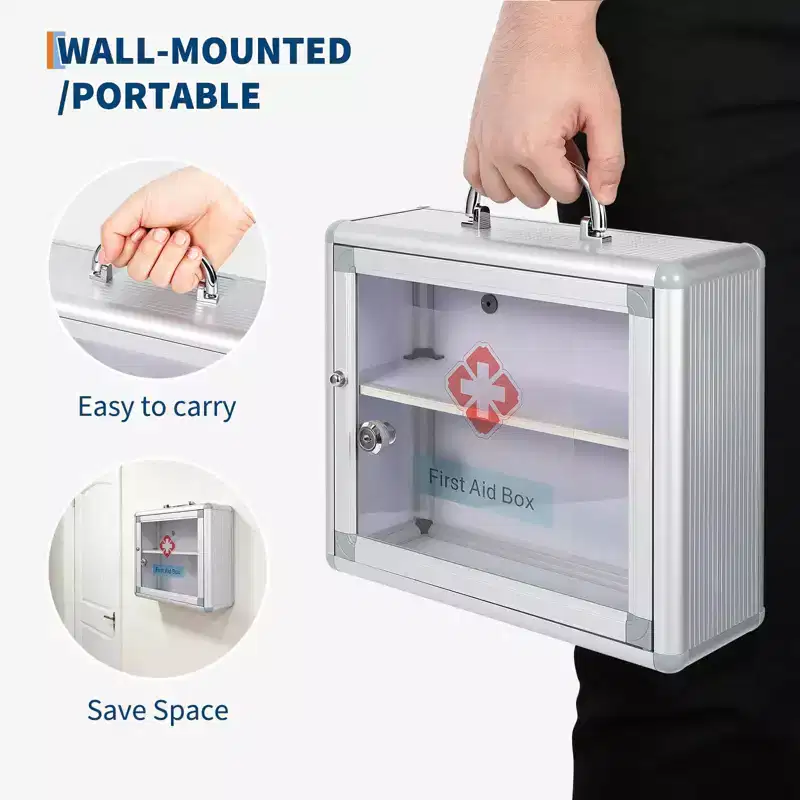 Wall Mount Medicine Cabinet with Combination Lock and Handle Locking,Protable First Aid Cabinet Wall Mount with Sticker