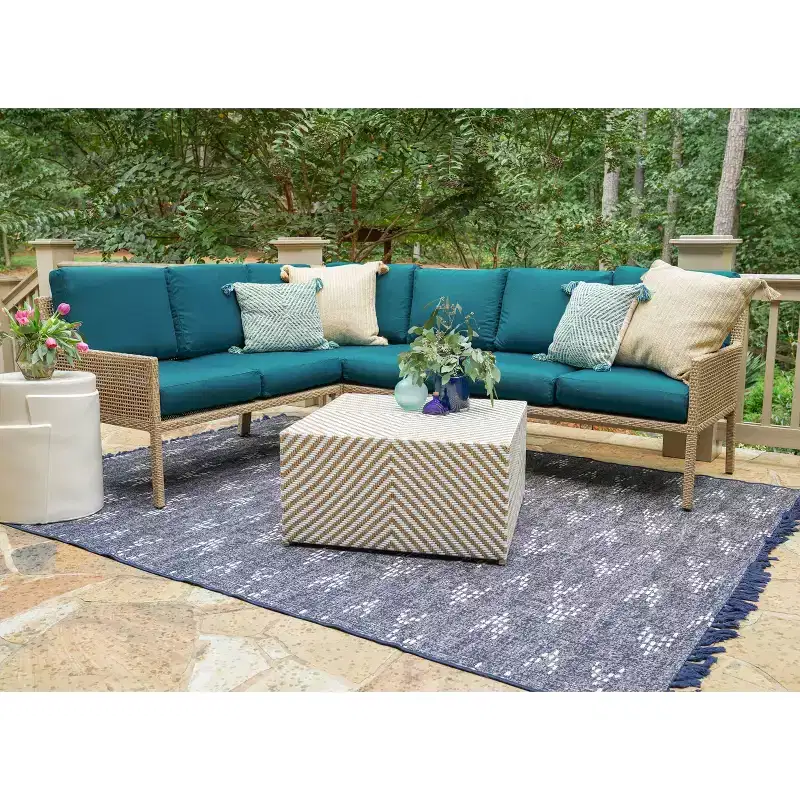 Leisure Made Riviera 5pc Wicker Sectional in Peacock Fabric
