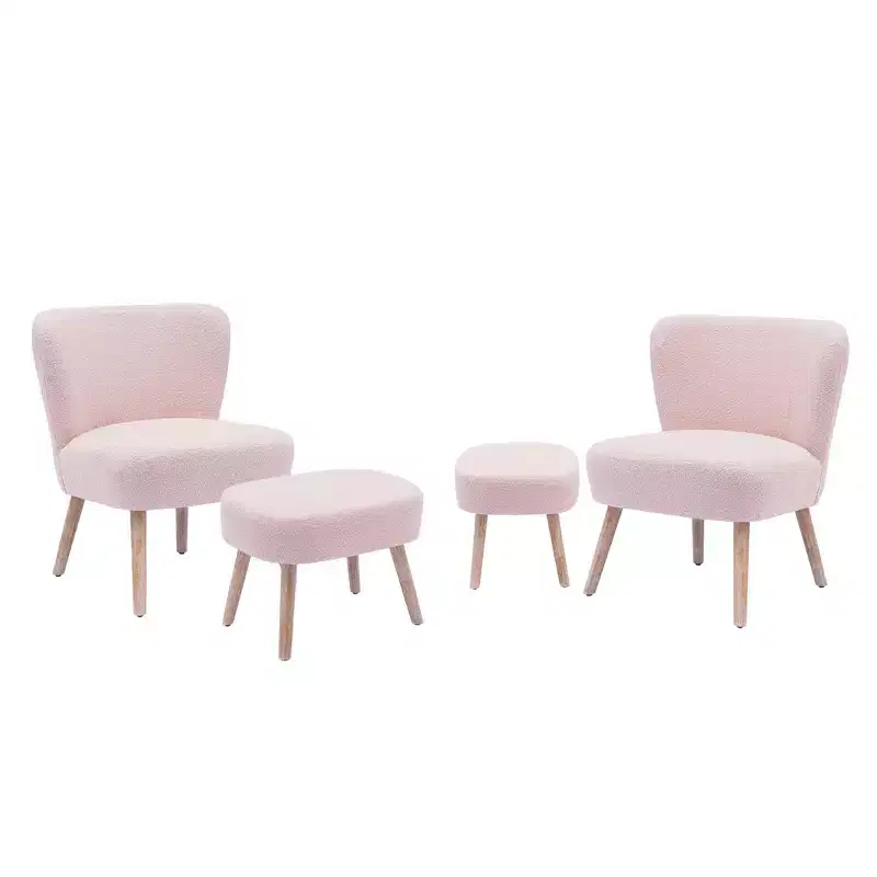 WestinTrends 4 Piece Upholstered Boucle Accent Chair and Ottoman Sets, Dusty Peach