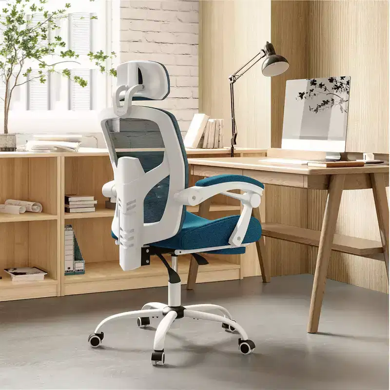 Ergonomic Office Chair with Swivel, Retractable Footrest, Lumbar Support Pillow, and Padded Armrests