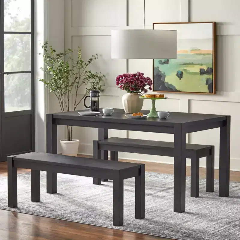 Modern Farmhouse Rectangular Dining Table Black Driftwood Seats 6