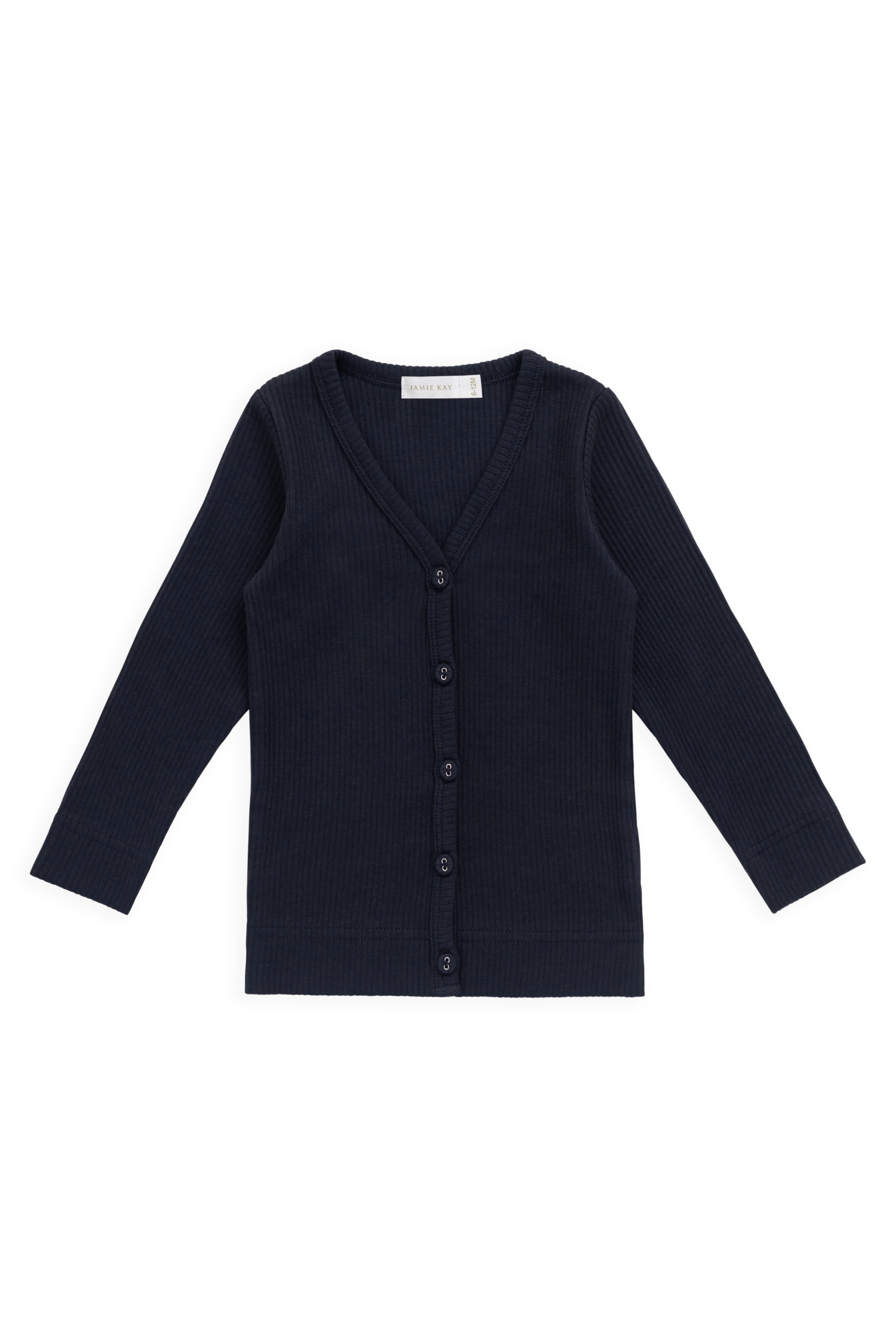 Classic Navy Ribbed Organic Cotton-Modal Cardigan with Button Front for Layering Girls 0M–10Y
