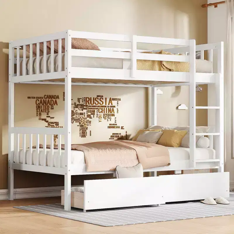 77.3IN Twin-Over-Twin Bunk Bed with 2 Storage Drawers, Mutifunction Bed Frames can Convertible into 2 Twin Beds for Bedroom, Kids Room, White