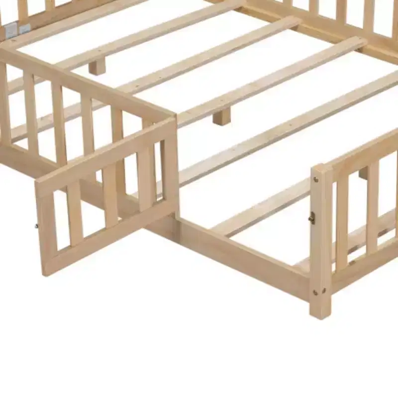 Full Size Floor Platform Bed with Fence and Door