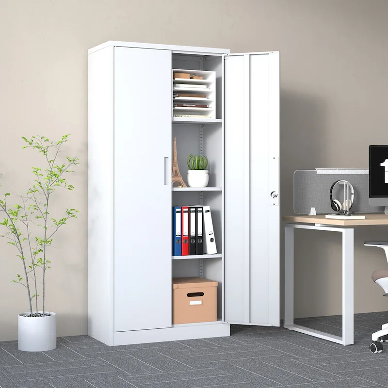 71H Metal Garage Storage Cabinet,Tool Steel Locking Cabinet with Doors and 4 Shelves, Tall Cabinets