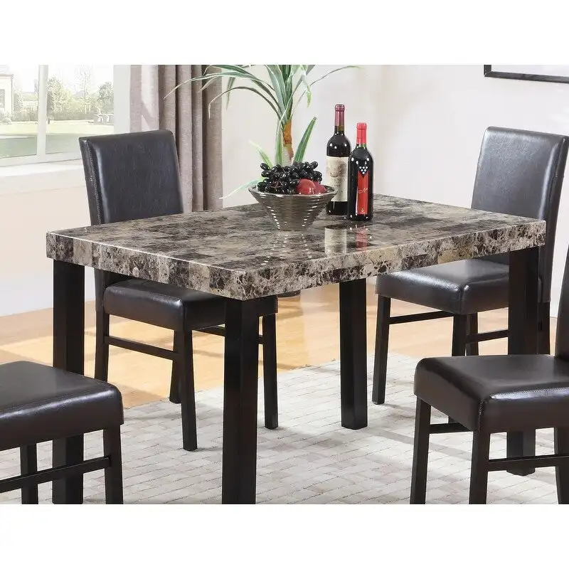 Brown Rectangular Faux Marble Dining Table, Seats 4