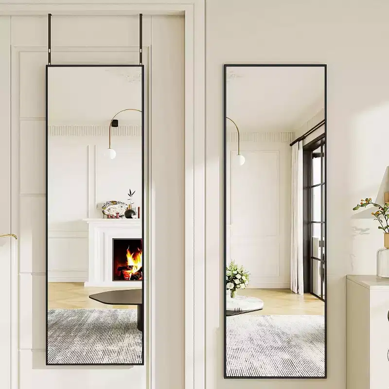 Over The Door Full Length Mirror, 48x14 Hanging Mirror for Bedroom, Living Room, Entryway, Dorm, Black