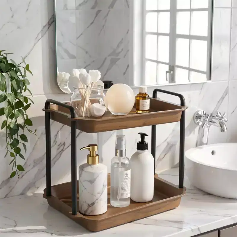 2-Tier / 3-Tier Stainless Steel & Wood Serving Rack with Handles