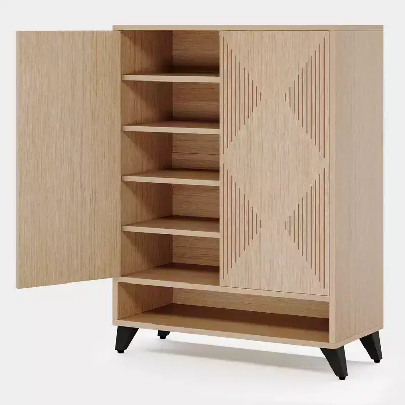 6-Tier Shoe Storage Cabinet with Doors, Wood Shoe Organizer Rack with Adjustable Shelf