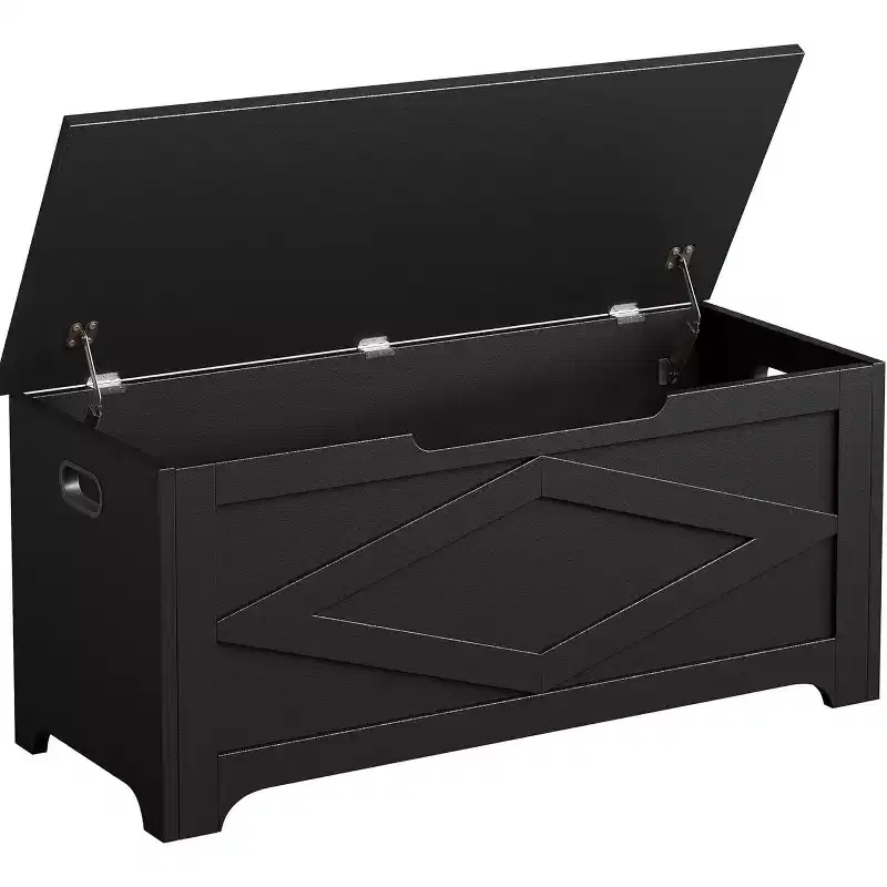 Storage Ottoman with Irregular Legs, MDF Material, 39.4, Rhombus Pattern, Black, for Living Room & Bedroom