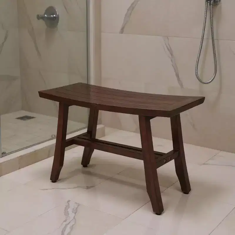 HomeRoots 24 Dark Brown Solid Teak Wood Shower Bench