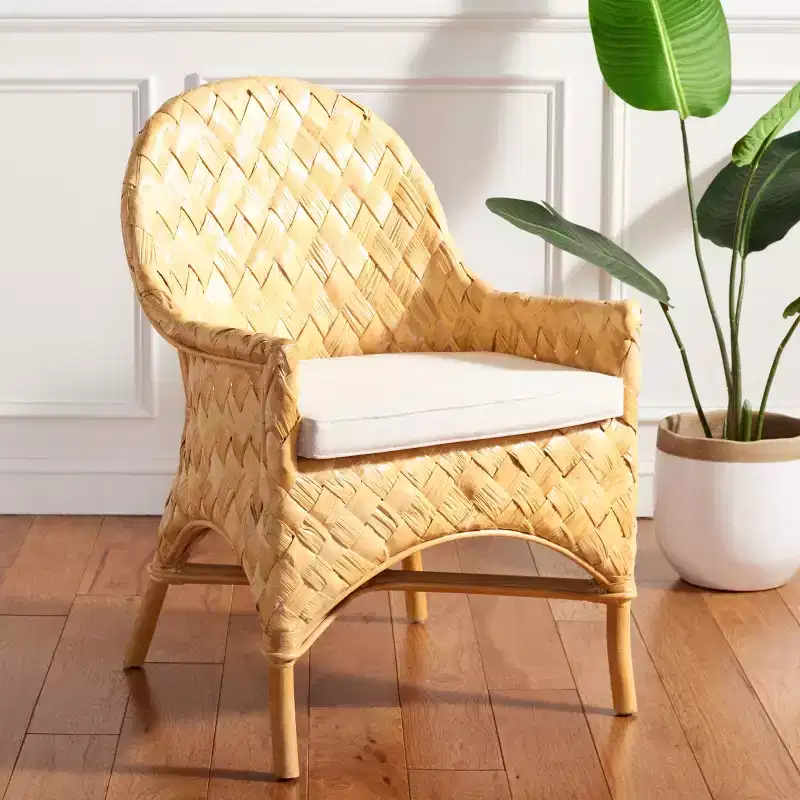 Woven Dining Chair With Cushion - SEA7039 - Natural/White