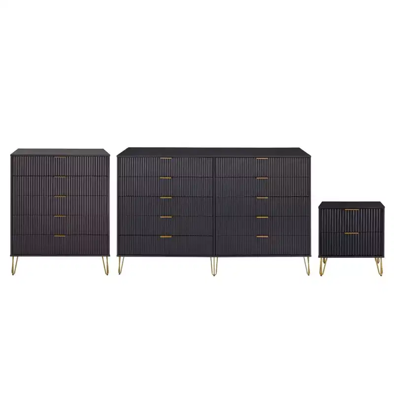 Manhattan Comfort Dumbo 3pc 5 Drawer Dresser, 10 Drawer Dresser and Nightstand Set