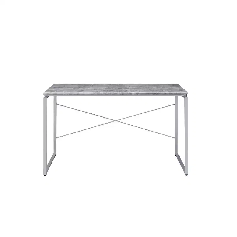 Jurgen Desk Faux Concrete - Acme Furniture: 47" Wide, Metal Frame, Veneer Surface, No Storage, Office Furniture
