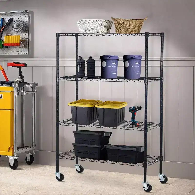 4-Tier Steel Wire Shelving Unit Storage Shelves with Wide-Span Shelves Perfect for Home Office or Commercial Use